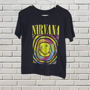 Nirvana T-Shirt Size Small black Tie-Dye Logo Smiley Face Logo‎ Grunge Rock
